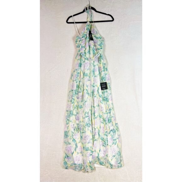 Lulus Effortlessly Abloom Green Multi Floral Ruched Halter Maxi Dress Size S NWT - Picture 5 of 9